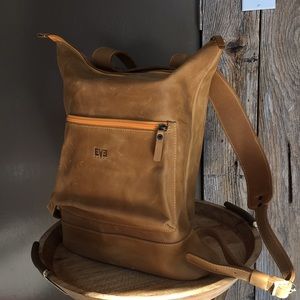 Tan leather backpack small to medium size